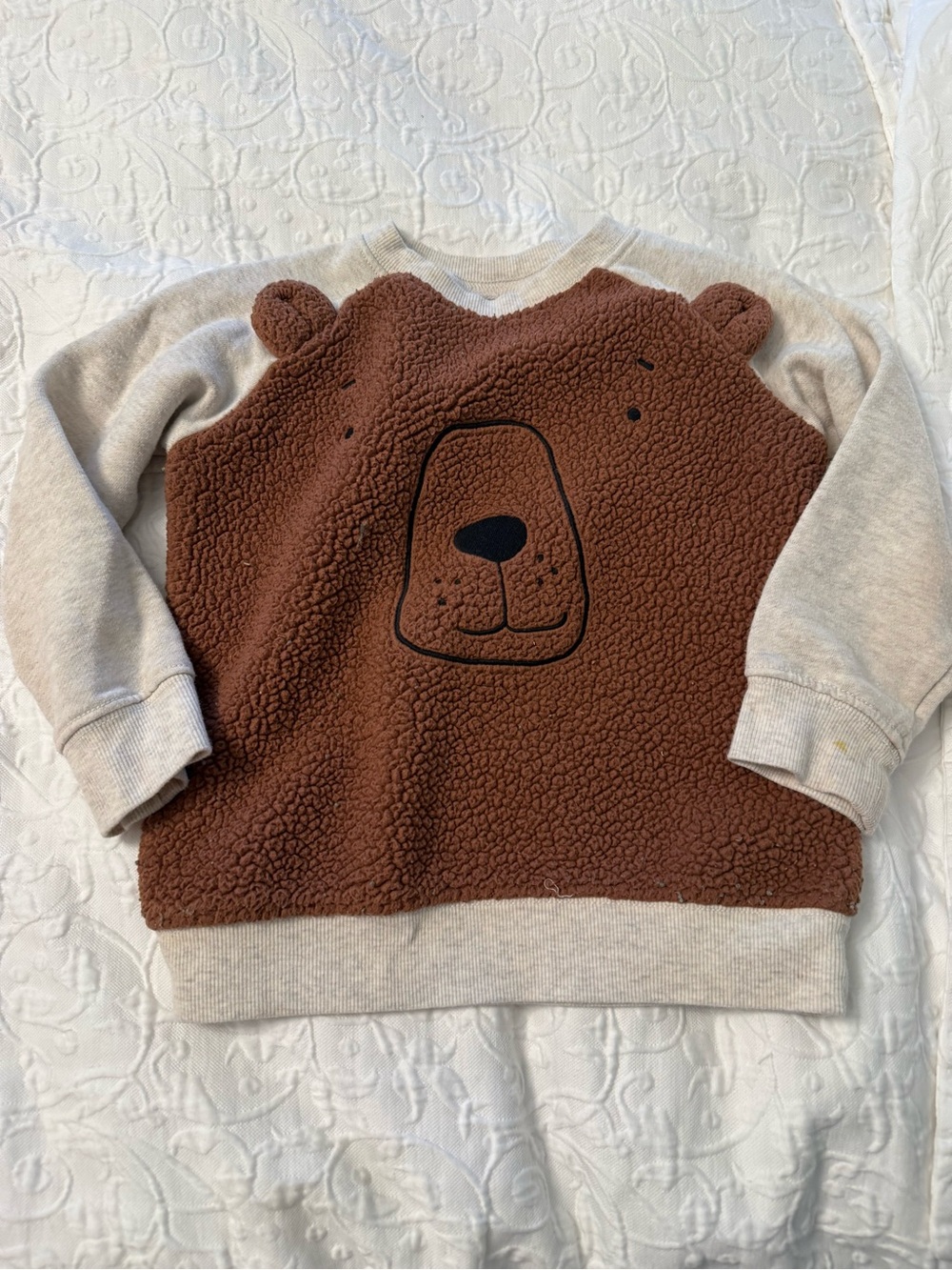 Carters 4T Face Sherpa Pullover Sweatshirt - Brown & Cream
